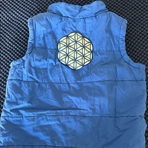 Wonder Kids 3T blue vest with flower of life patches sewn on